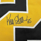Framed Signed Kevin Stevens 35x39 Pittsburgh Black Jersey JSA COA