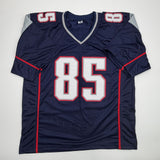 Autographed/Signed Jermaine Wiggins SB 36 Champs New England Blue Jersey JSA COA