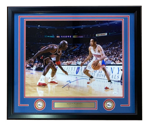Allen Iverson Signed Framed 16x20 76ers vs Michael Jordan Photo JSA ITP