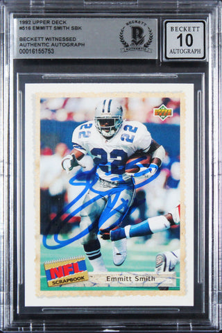 Cowboys Emmitt Smith Signed 1992 Upper Deck #516 Card Auto 10! BAS Slabbed