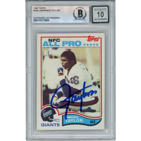 Lawrence Taylor Autographed 1982 Topps #434 Trading Card Slab Beckett 53182