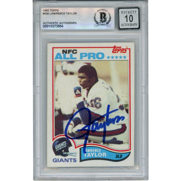 Lawrence Taylor Autographed 1982 Topps #434 Trading Card Slab Beckett 53182