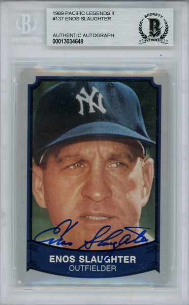 Enos Slaughter Autographed 1986 Pacific Legends II #137 Card Beckett Slab 38464