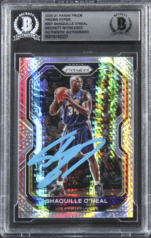 Lakers Shaquille O'Neal Signed 2020 Panini Prizm Prizms Hyper #207 Card BAS Slab