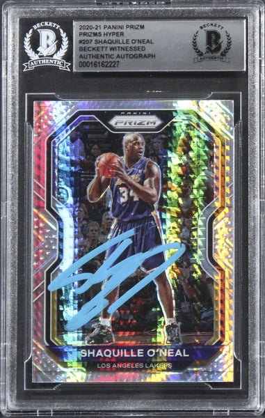 Lakers Shaquille O'Neal Signed 2020 Panini Prizm Prizms Hyper #207 Card BAS Slab
