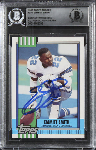 Cowboys Emmitt Smith Signed 1990 Topps Traded #27T Rookie Card BAS Slabbed