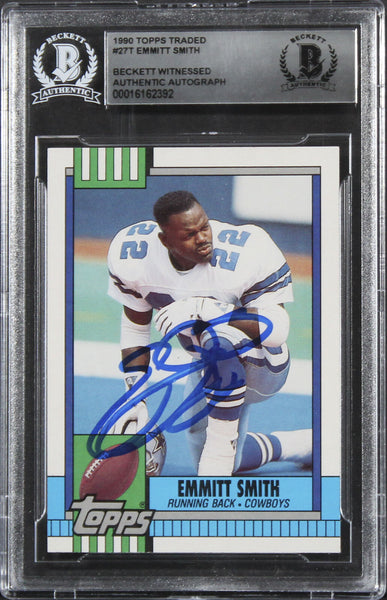 Cowboys Emmitt Smith Signed 1990 Topps Traded #27T Rookie Card BAS Slabbed