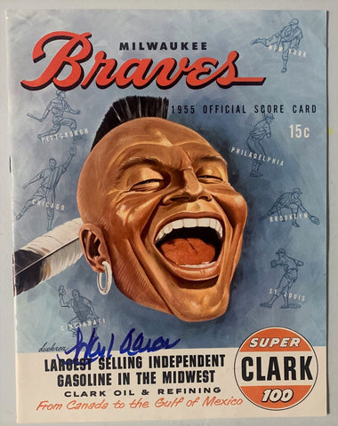 Braves Henry HANK AARON Signed 1955 Official Score Card Program Magazine JSA