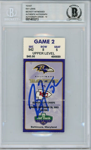 Ray Lewis Signed Baltimore Ravens Ticket 09/28/03 vs Chiefs BAS Slab 39459