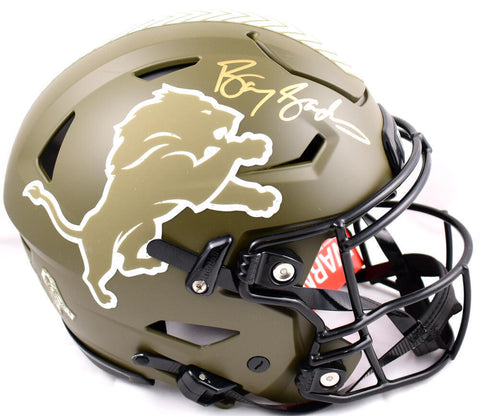 Barry Sanders Signed Lions F/S Salute to Service Speed Flex Helmet-BeckettW Holo