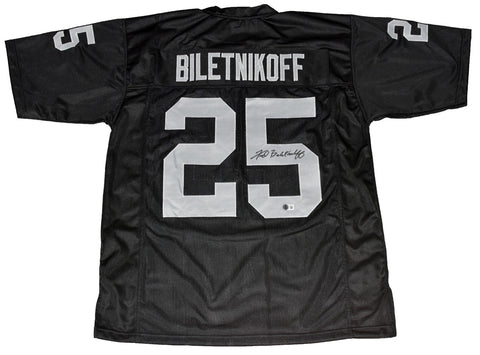 FRED BILETNIKOFF AUTOGRAPHED OAKLAND RAIDERS #25 BLACK JERSEY BECKETT