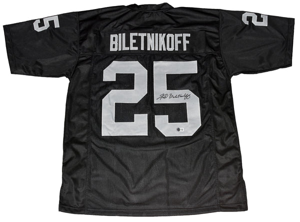 FRED BILETNIKOFF AUTOGRAPHED OAKLAND RAIDERS #25 BLACK JERSEY BECKETT