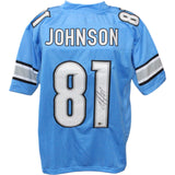 Calvin Johnson Autographed/Signed Pro Style Blue Jersey Beckett 44026