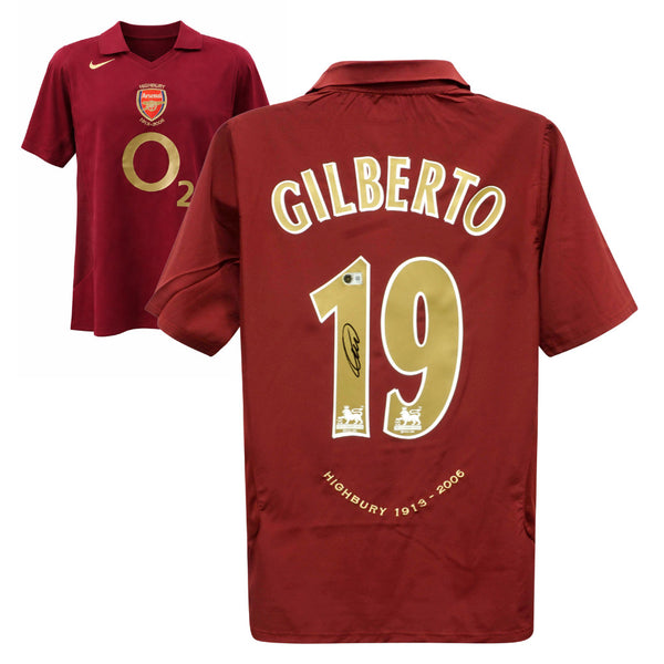 Gilberto Silva Signed Arsenal Away Soccer Jersey #19 with Beckett COA