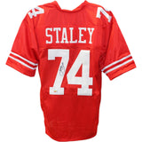 Joe Staley Autographed/Signed Red Pro Style Jersey Beckett 45976