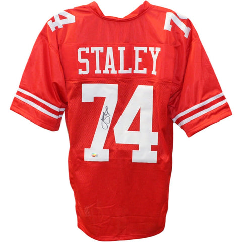 Joe Staley Autographed/Signed Red Pro Style Jersey Beckett 45976