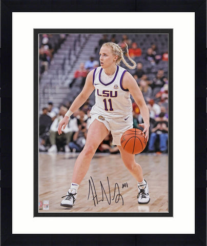 Framed Hailey Van Lith LSU Tigers Signed 16" x 20" White Jersey Dribbling Photo