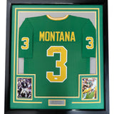 Framed Autographed/Signed Joe Montana 35x39 Notre Dame Green Jersey JSA COA