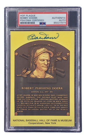 Bobby Doerr Signed 4x6 Boston Red Sox HOF Plaque Card PSA/DNA 85027874