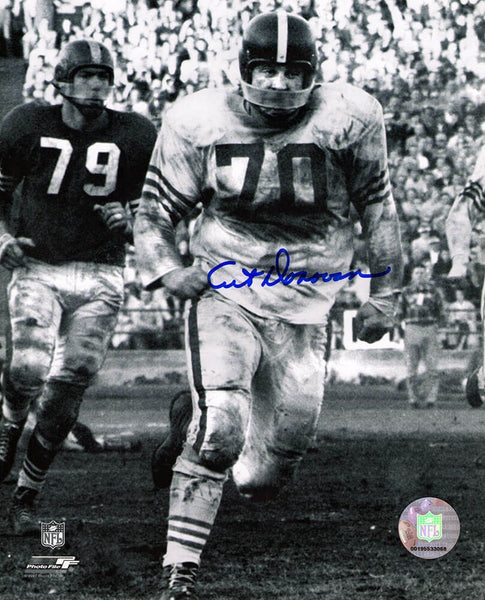 Art Donovan Signed Colts B&W Running Action 8x10 Photo - (SCHWARTZ SPORTS COA)
