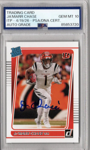 Ja'Marr Chase Signed Cincinnati Bengals 2021 Donruss Rated Rookie PSA 10 Auto