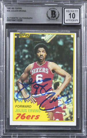 76ers Julius "Dr. J." Erving Signed 1981 Topps #30 Card Auto 10! BAS Slab 1