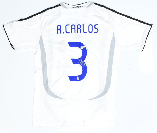 Roberto Carlos Autographed Real Madrid Home Soccer Jersey #3 - Beckett W Holo *M