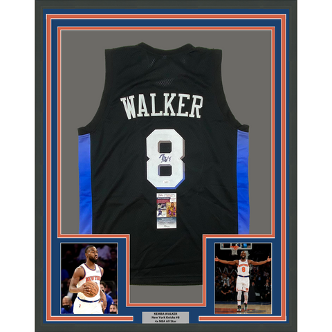 Framed Autographed/Signed Kemba Walker 33x42 New York Black Jersey JSA COA