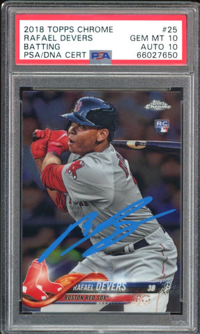 2018 Topps Chrome #25 Rafael Devers RC Rookie On Card PSA 10/10 Auto GEM MINT