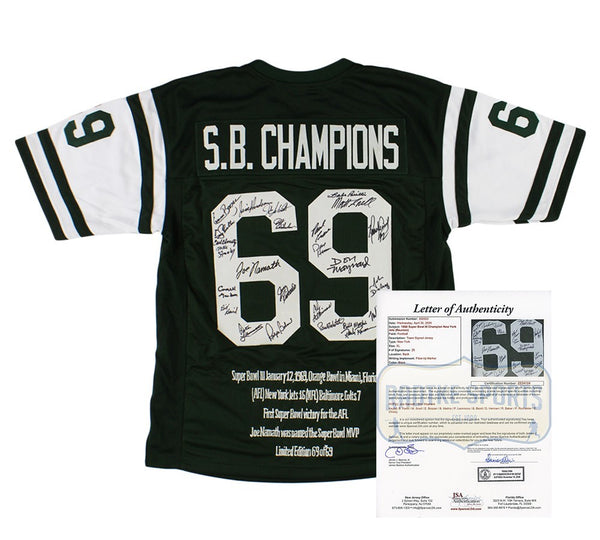 1969 NY Jets Alumni Signed Custom S.B. Champions Green NFL Jersey-Joe Namath