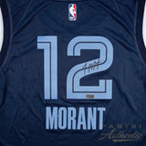 JA MORANT Autographed Memphis Grizzlies Navy Blue Nike Jersey PANINI