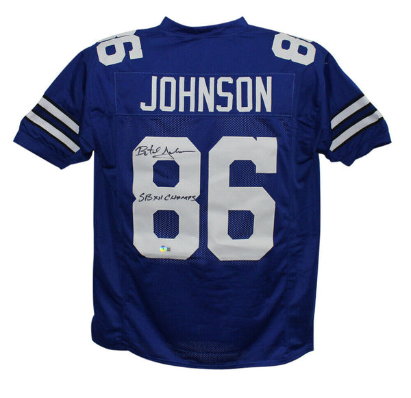 Butch Johnson Autographed/Signed Pro Style Blue XL Jersey SB Champs BAS 33984