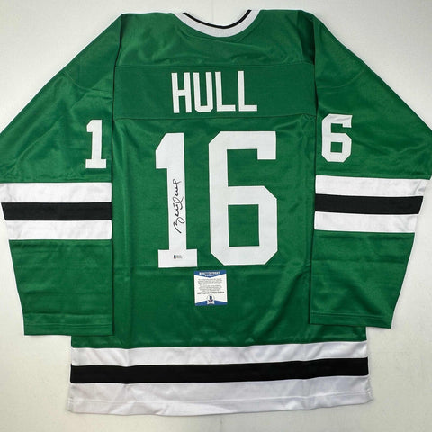 Autographed/Signed Brett Hull Dallas Green Hockey Jersey Beckett BAS COA