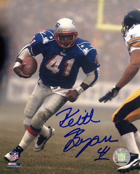 Keith Byars Signed Patriots Blue Jersey Action 8x10 Photo - (SCHWARTZ COA)