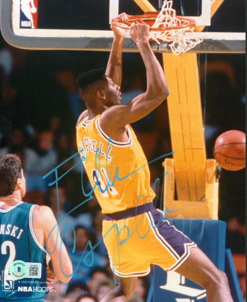 Lakers Elden Campbell Signed 8x10 Vertical Dunking Photo w/ Blue Paint Sig BAS