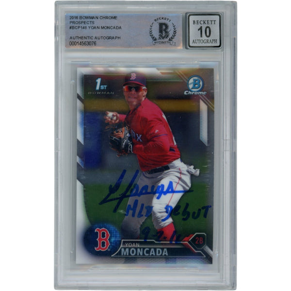 Yoan Moncada Autographed 16 Bowman Chrome Prospects #BCP148 Debut Beckett 54576