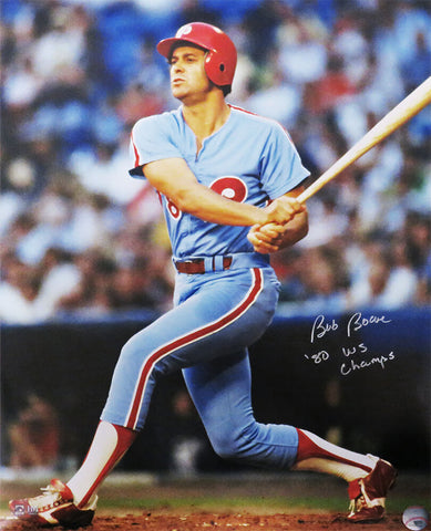Bob Boone Signed Phillies T/B Jersey Swinging 16x20 Photo w/WS Champs - (SS COA)