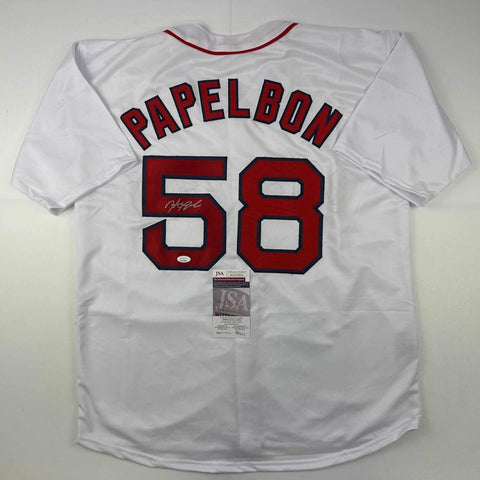 Autographed/Signed Jonathan Papelbon Boston White Baseball Jersey JSA COA