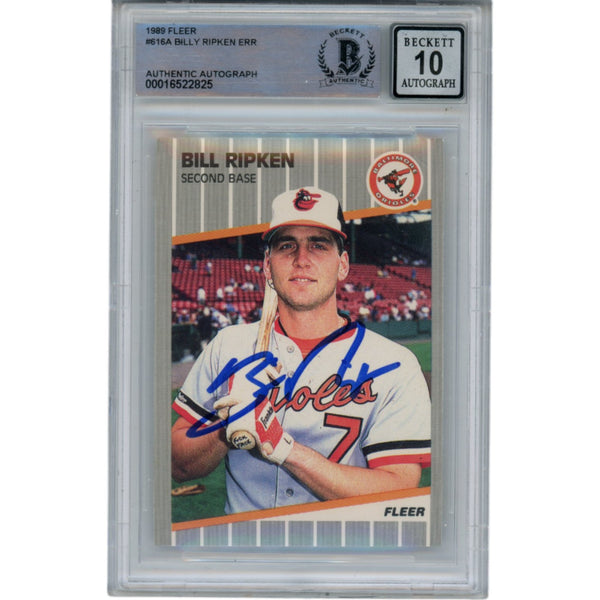 Billy Ripken Autographed 1989 Fleer 616 Trading Card 10 Grade Beckett 49383