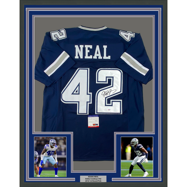 Framed Autographed/Signed Keanu Neal 33x42 Dallas Blue Jersey PSA/DNA COA