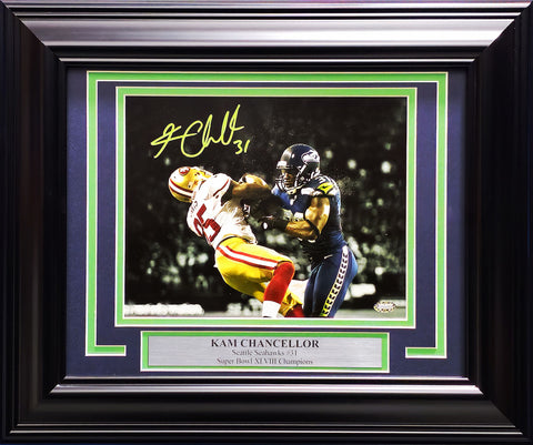 KAM CHANCELLOR AUTOGRAPHED FRAMED 8X10 PHOTO SEATTLE SEAHAWKS MCS HOLO 223771