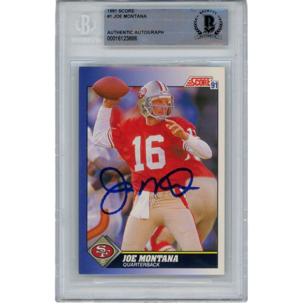 Joe Montana Autographed/Signed 1991 Score 1 Trading Card Beckett 47135