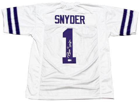 BILL SNYDER AUTOGRAPHED SIGNED KANSAS STATE WILDCATS #1 WHITE JERSEY BECKETT