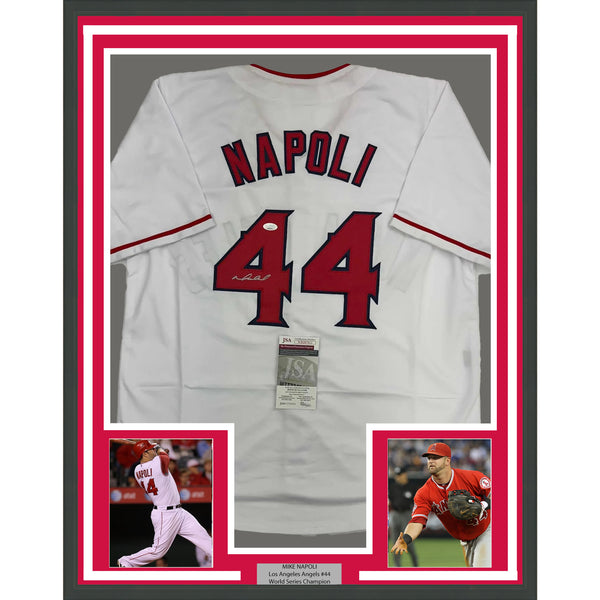Framed Autographed/Signed Mike Napoli 35x39 Los Angeles Anaheim Jersey JSA COA