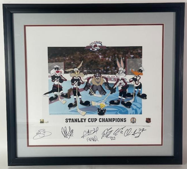 Joe Sakic Colorado Avalanche Autographed Looney Tunes 29"x26.5" Photo JSA COA