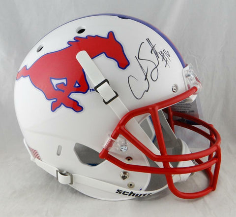 Courtland Sutton Autographed SMU White F/S Schutt Helmet - Beckett Auth *Black