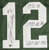 LYNN DICKEY Signed Custom Replica Green Jersey AUTO w/ 3 Scripts - BAS