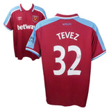 Carlos Tevez Signed West Ham Home Soccer Jersey #32 with Beckett Witness