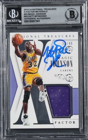 Lakers Magic Johnson Signed 2013 NT Materials #23 #36/49 Card Auto 10! BAS Slab
