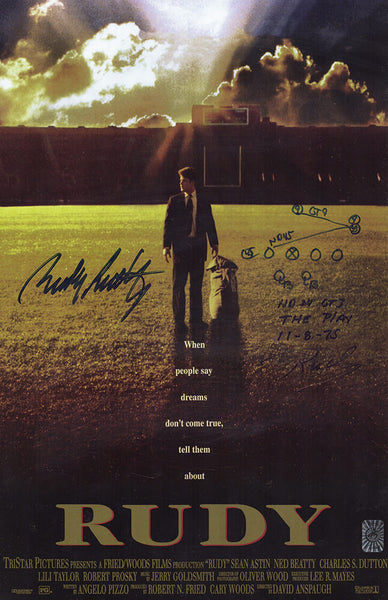 Rudy Ruettiger Signed 'Rudy' 11x17 Movie Poster w/Rudy Play Diagram - (SS COA)